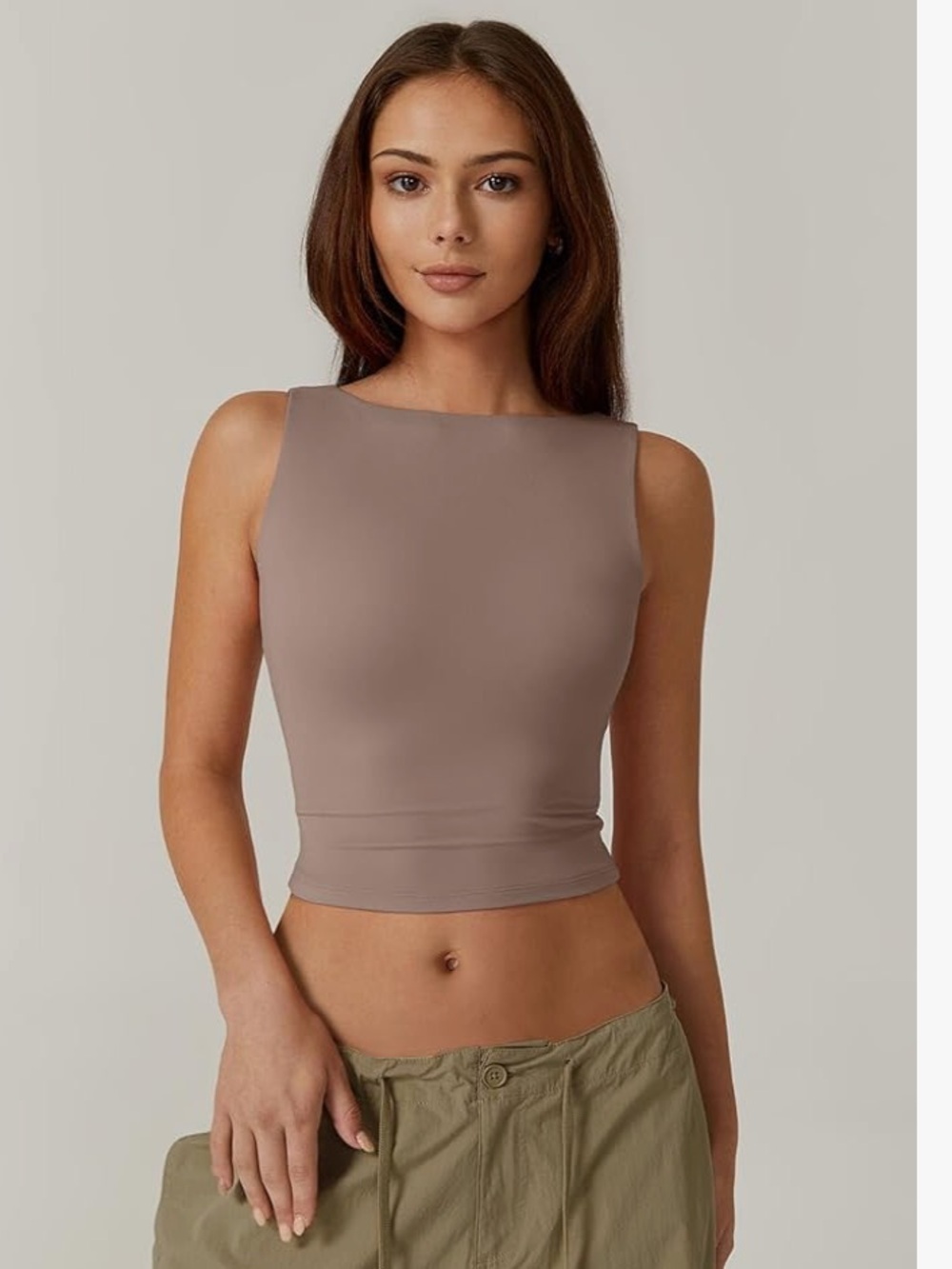 Minimalist Taupe Cropped Tank Top 961